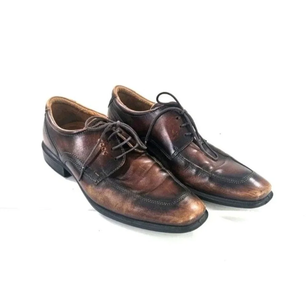 Ecco Calcan Shoes Men's Size 41 /~7 Apron Toe Derby Business Lace up Dress Brown